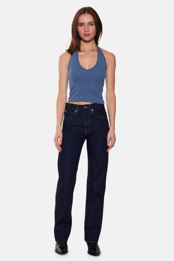 Halle Rib Halter Top Blue