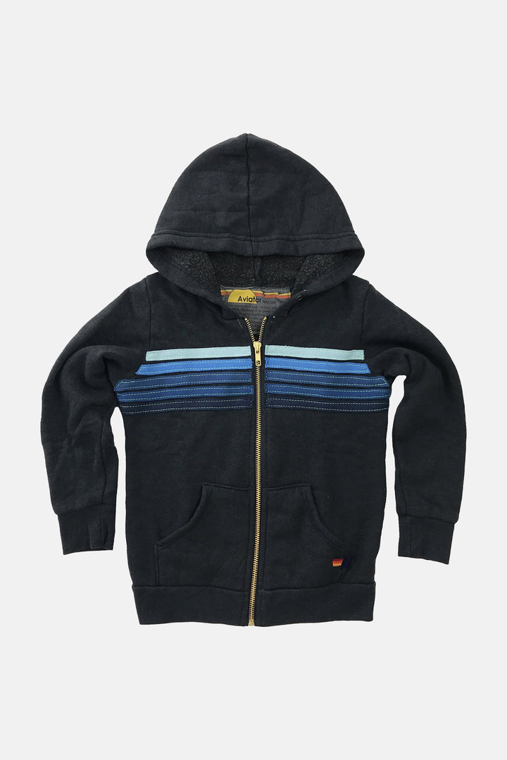 Kid's 5 Stripe Hoodie Charcoal / Blue