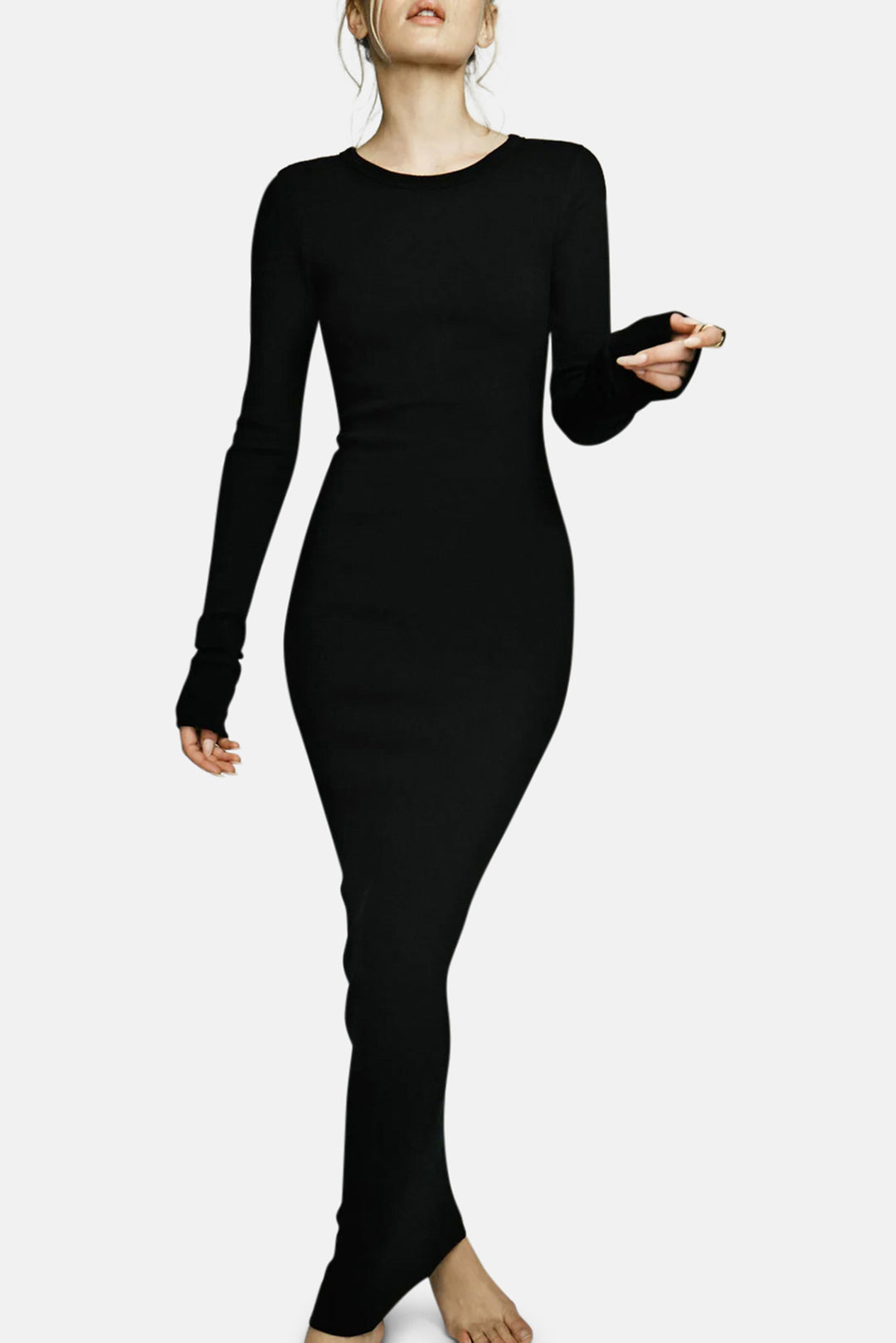Long Sleeve Crewneck Maxi Dress Black blueandcream Long Sleeve Crewneck Maxi Dress Black blueandcream