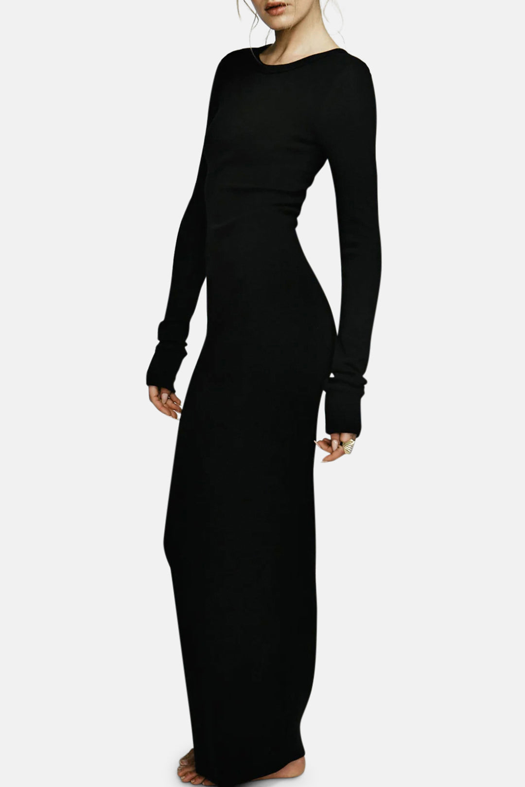 Long Sleeve Crewneck Maxi Dress Black