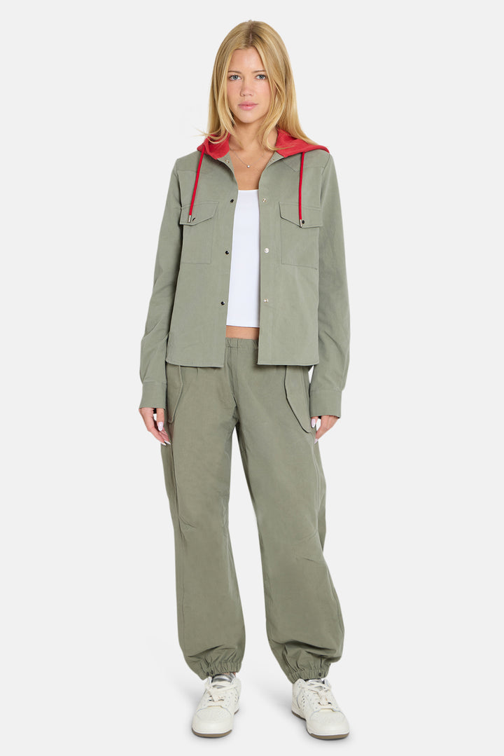 Brenda Shirt Army Green w/ Red Hood