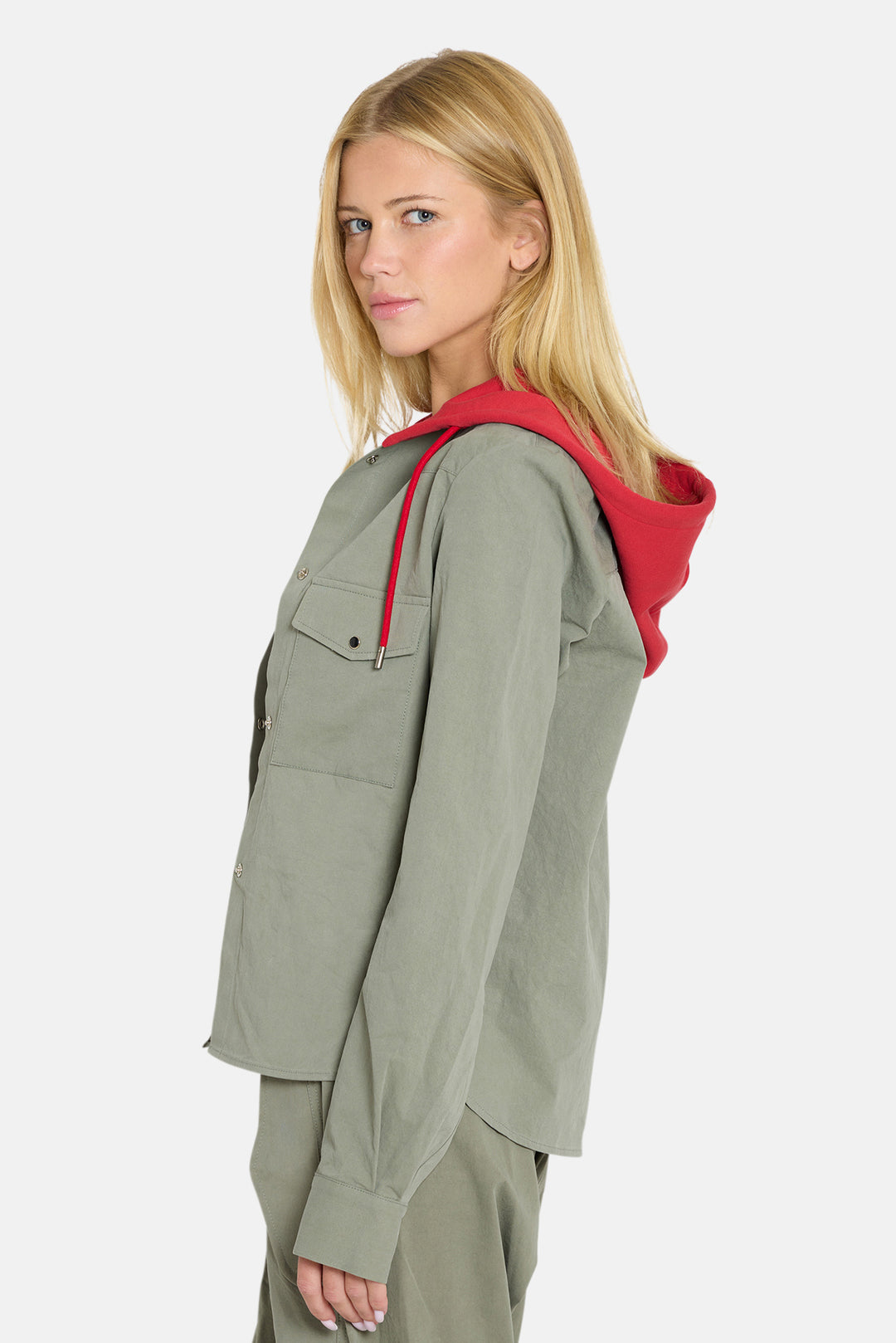 Brenda Shirt Army Green w/ Red Hood
