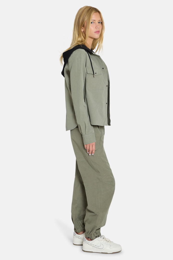 Brenda Shirt Army Green w/ Black Hood