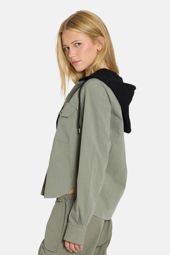 Brenda Shirt Army Green w/ Black Hood