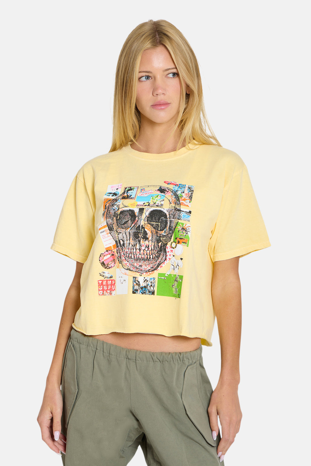 Peter Tunney 'Miss You' Skull Cropped Tee Butter