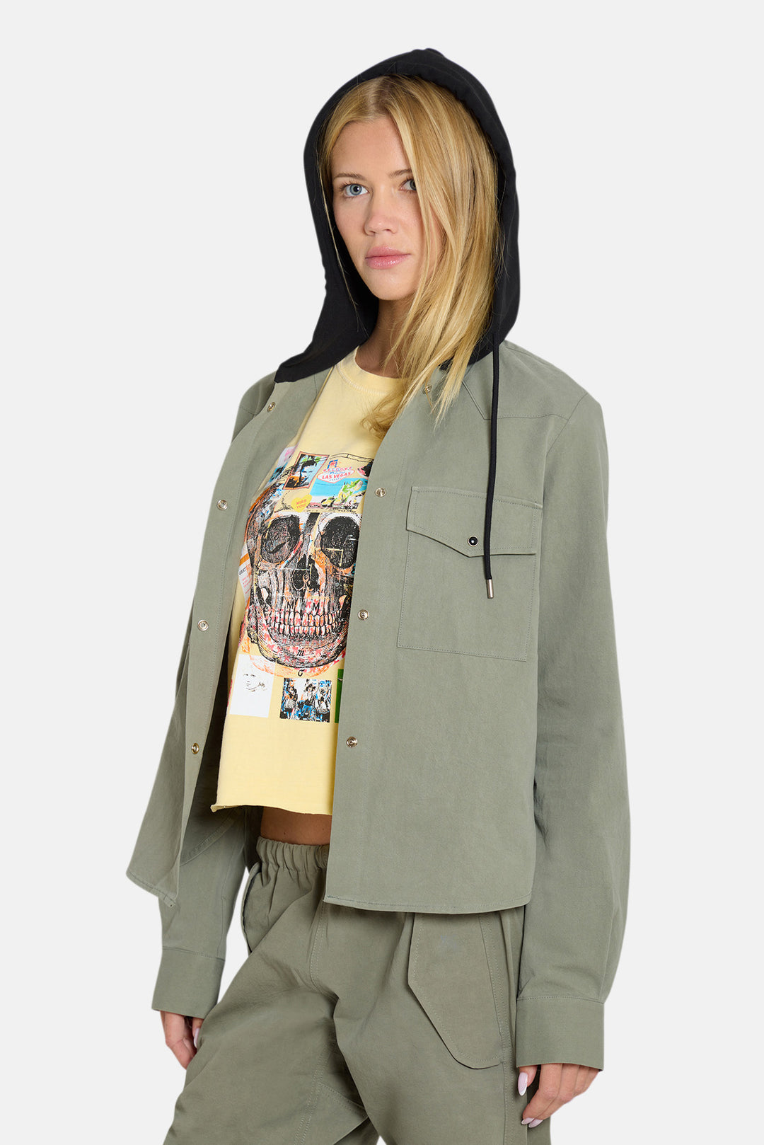 Brenda Shirt Army Green w/ Black Hood