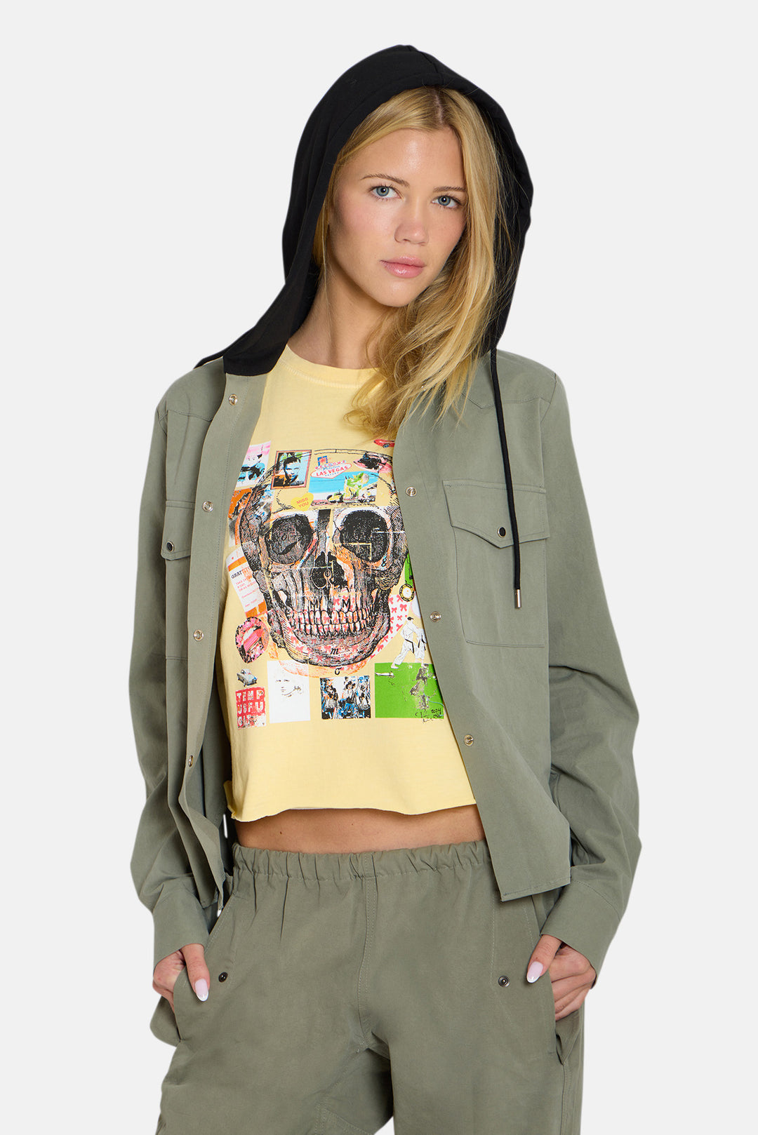 Brenda Shirt Army Green w/ Black Hood
