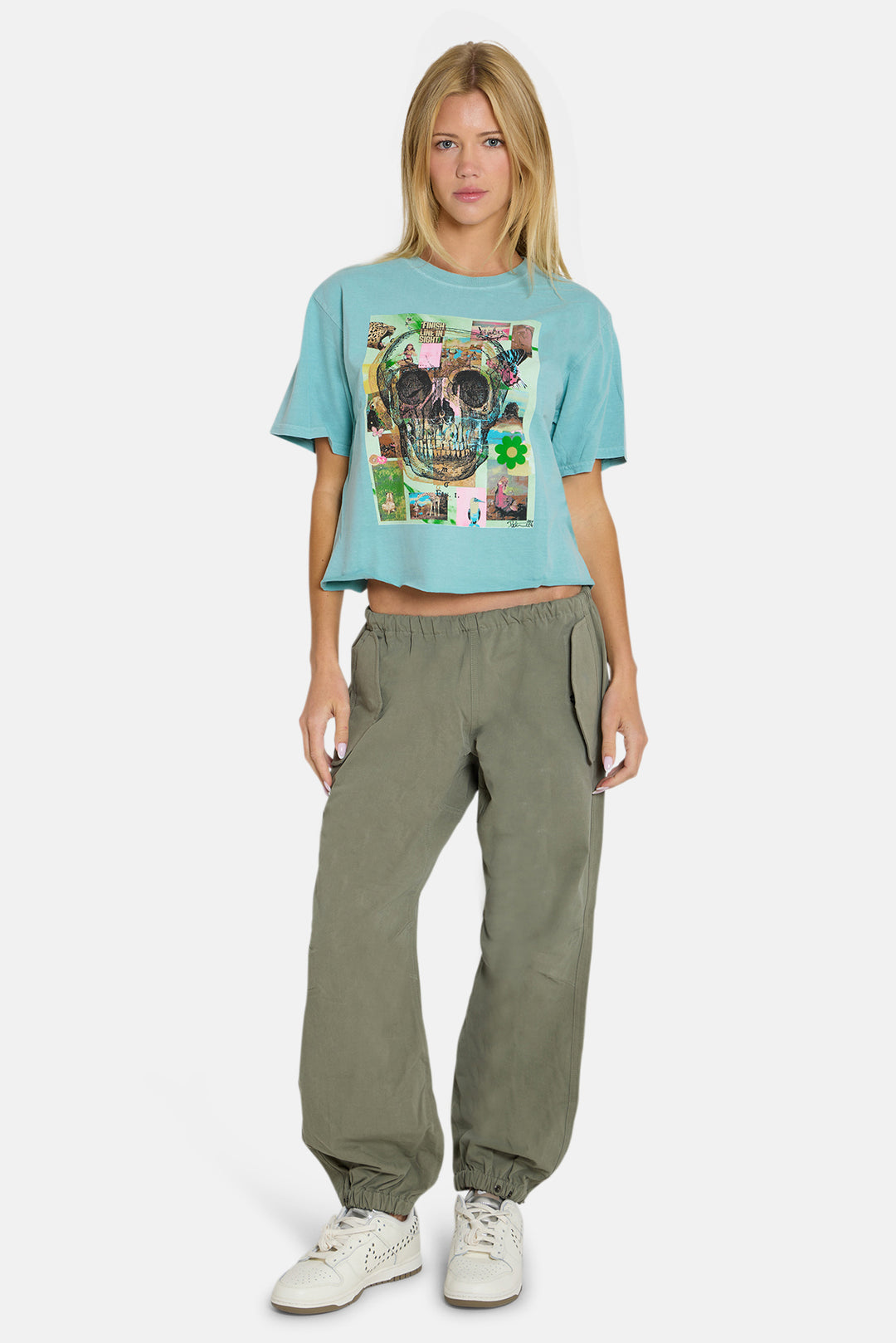 Peter Tunney Skull Cropped Tee Lagoon