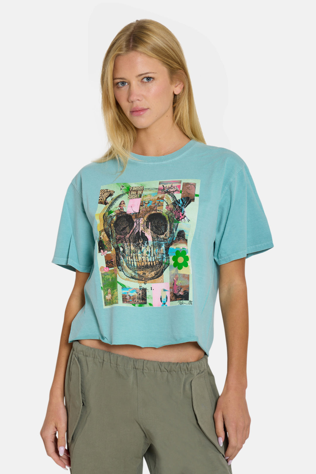 Peter Tunney Skull Cropped Tee Lagoon