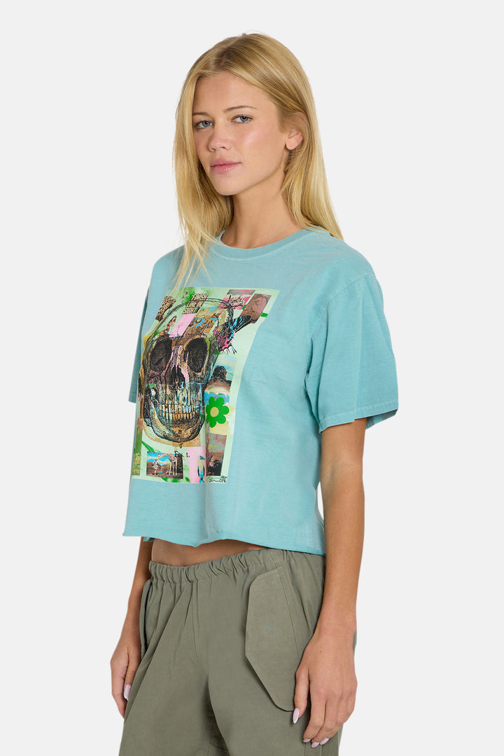 Peter Tunney Skull Cropped Tee Lagoon