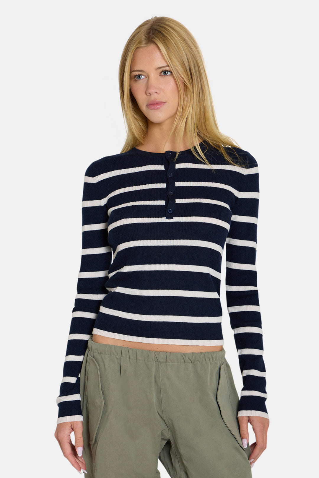 Sylvia Striped Henley Navy/Ivory Stripe