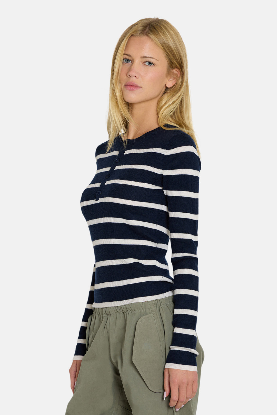 Sylvia Striped Henley Navy/Ivory Stripe
