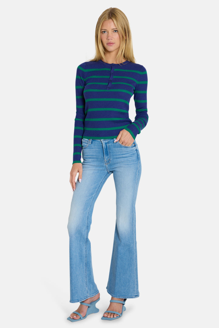 Sylvia Striped Henley Marine Blue/Green Stripe