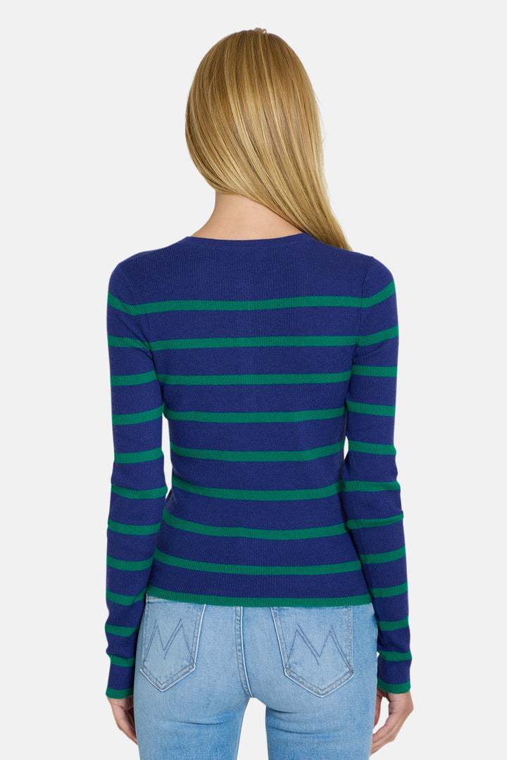 Sylvia Striped Henley Marine Blue/Green Stripe