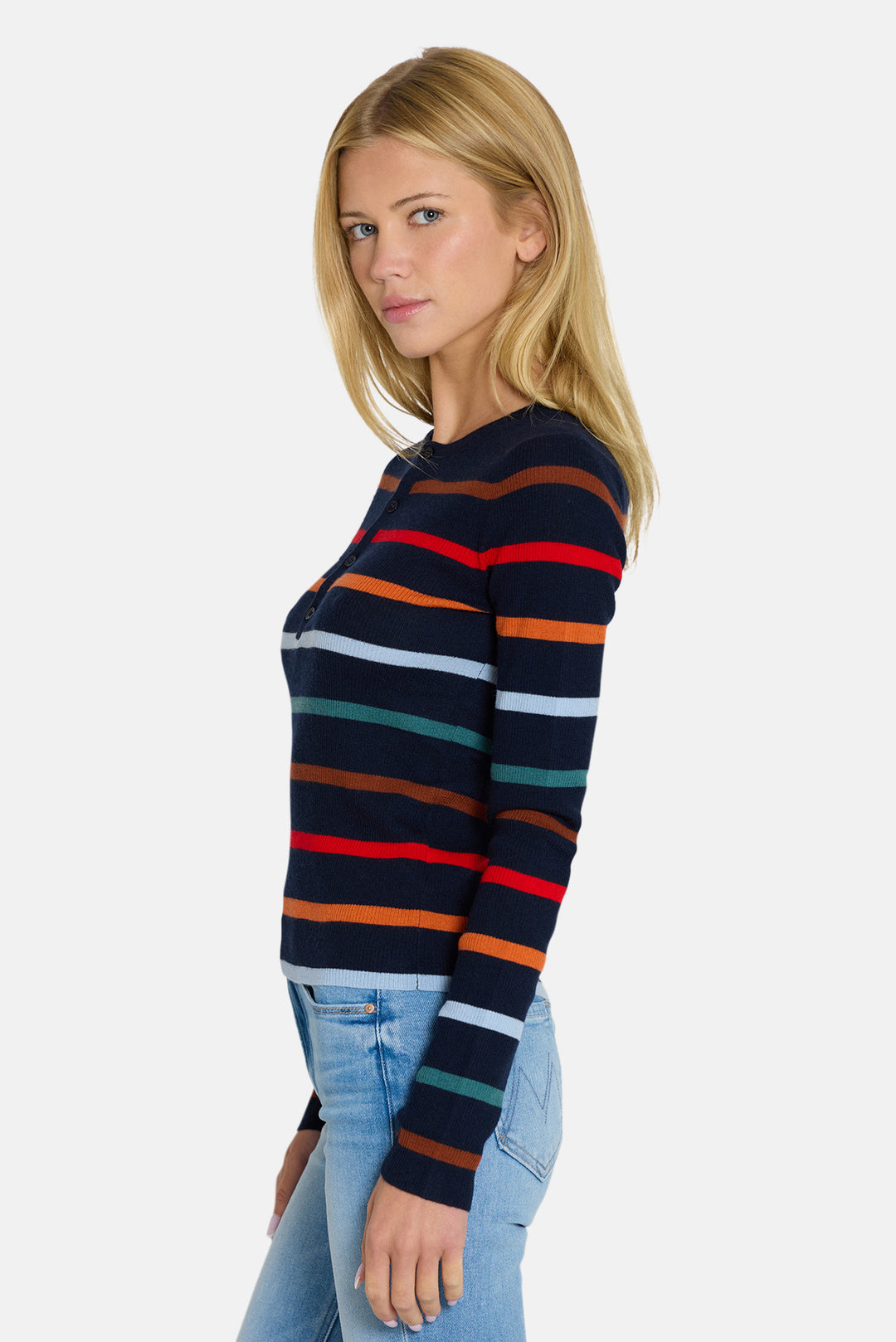 Sylvia Striped Henley Navy w/ Multi Stripes