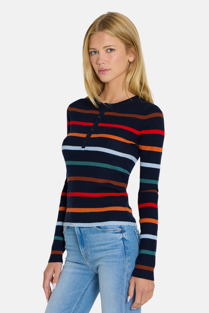 Sylvia Striped Henley Navy w/ Multi Stripes