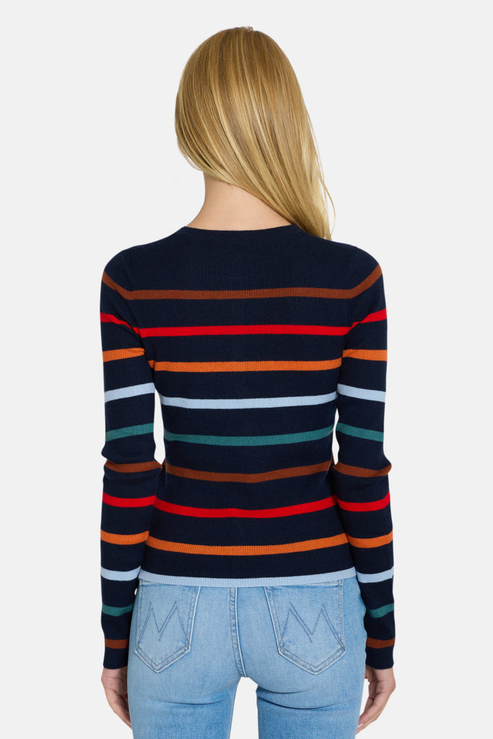 Sylvia Striped Henley Navy w/ Multi Stripes