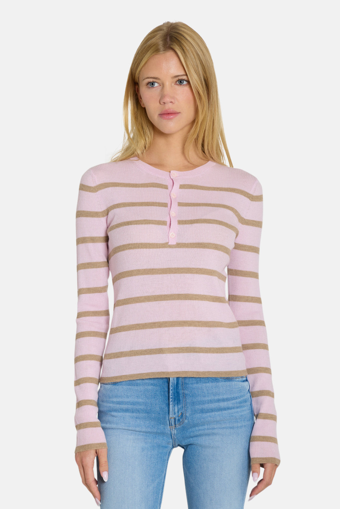 Sylvia Striped Henley Pink/Mink Stripe