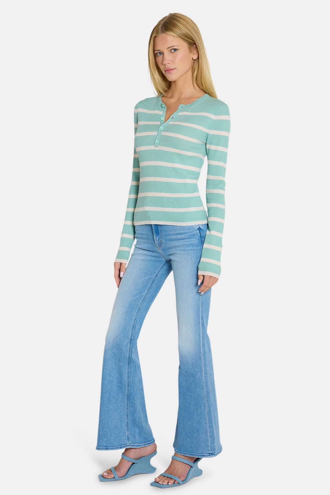 Sylvia Striped Henley Mint/Ivory Stripe