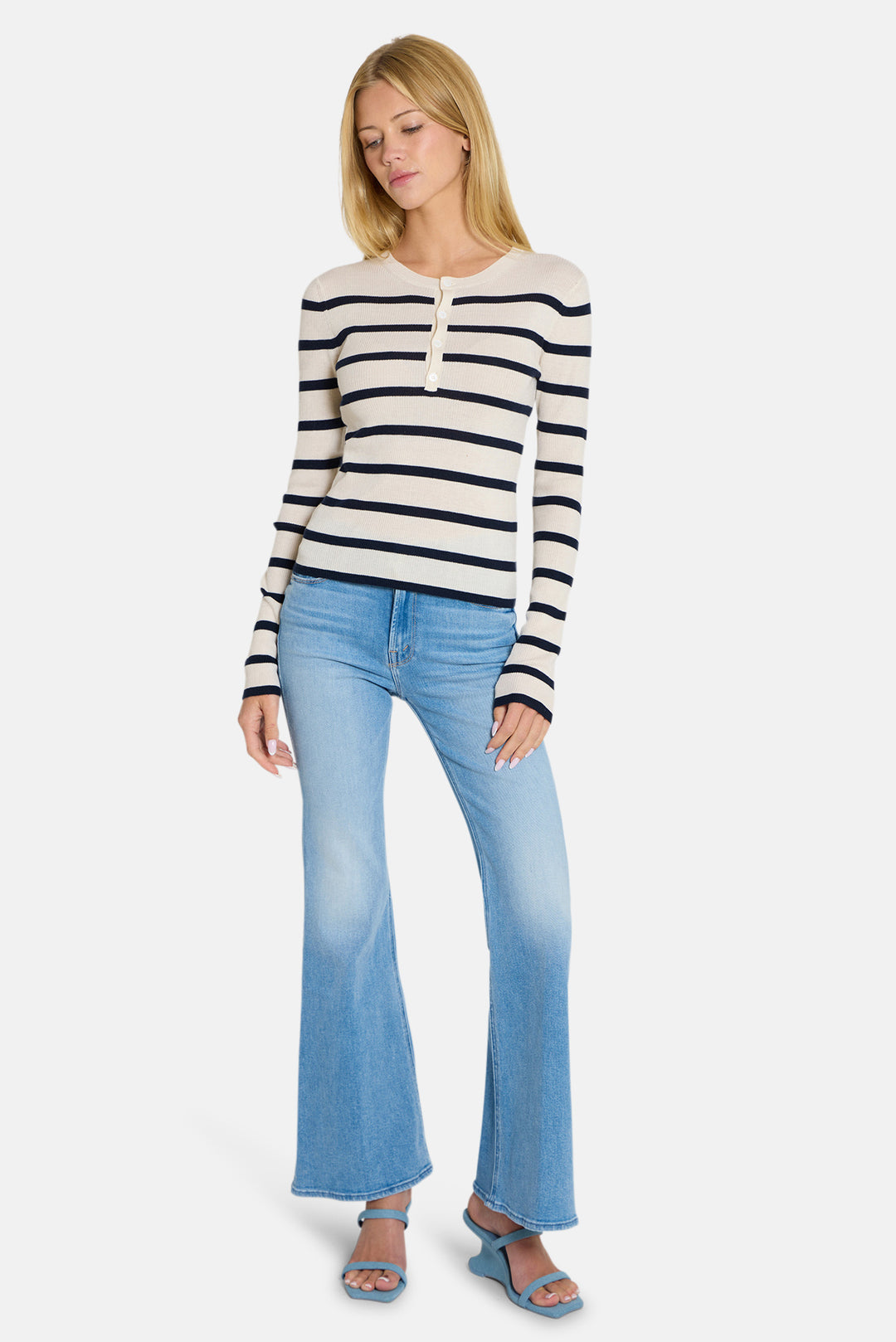 Sylvia Striped Henley Ivory/Navy Stripe