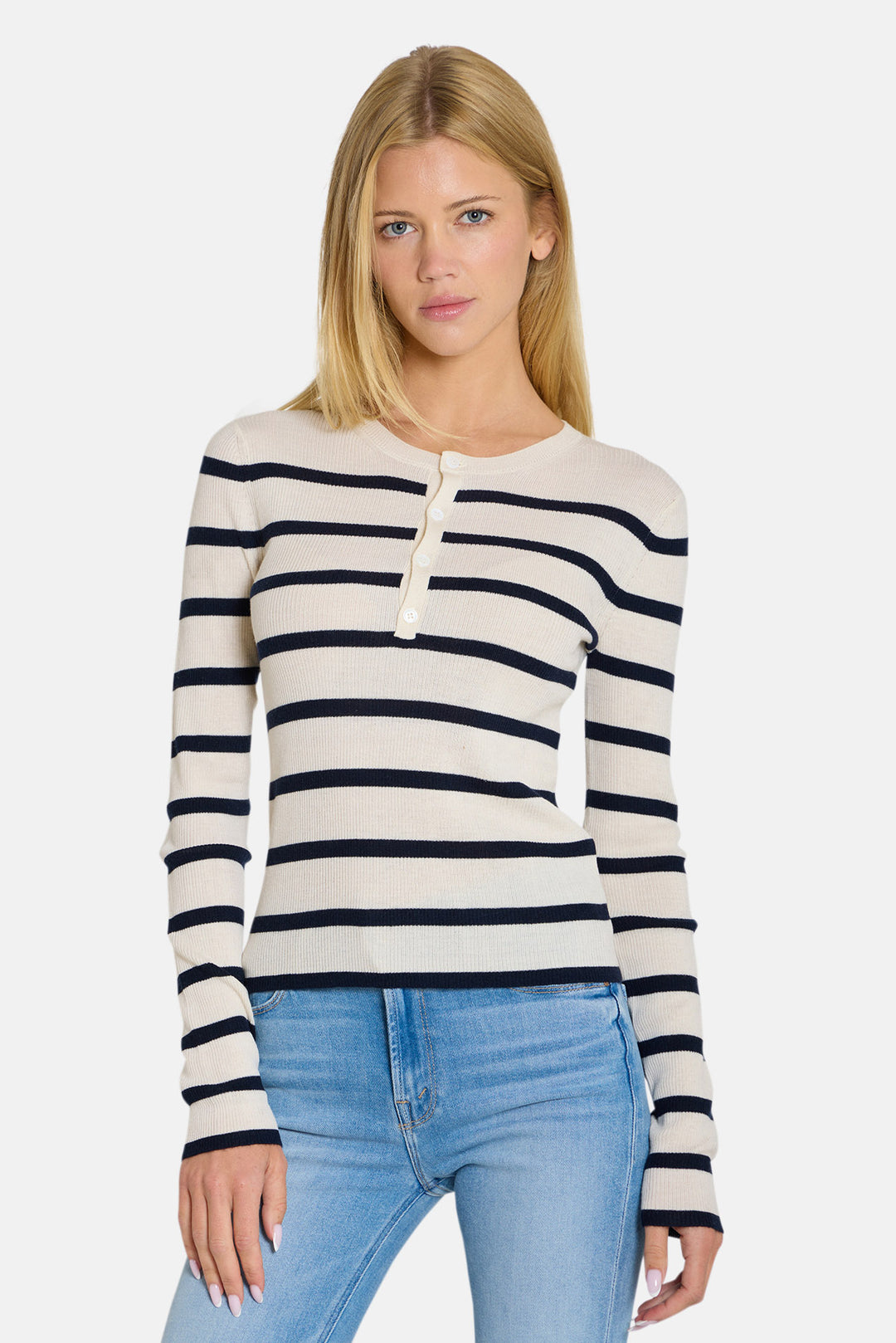 Sylvia Striped Henley Ivory/Navy Stripe