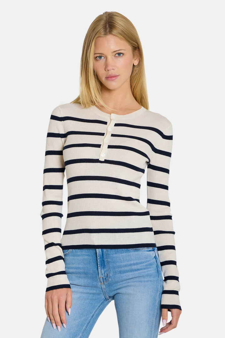 Sylvia Striped Henley Ivory/Navy Stripe
