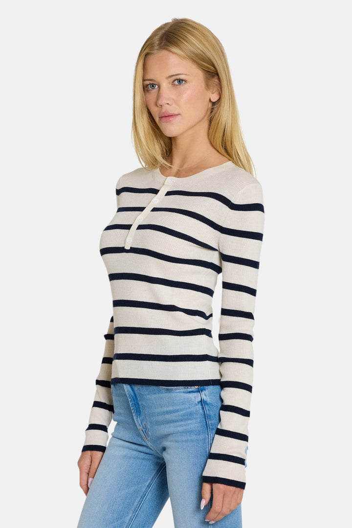 Sylvia Striped Henley Ivory/Navy Stripe