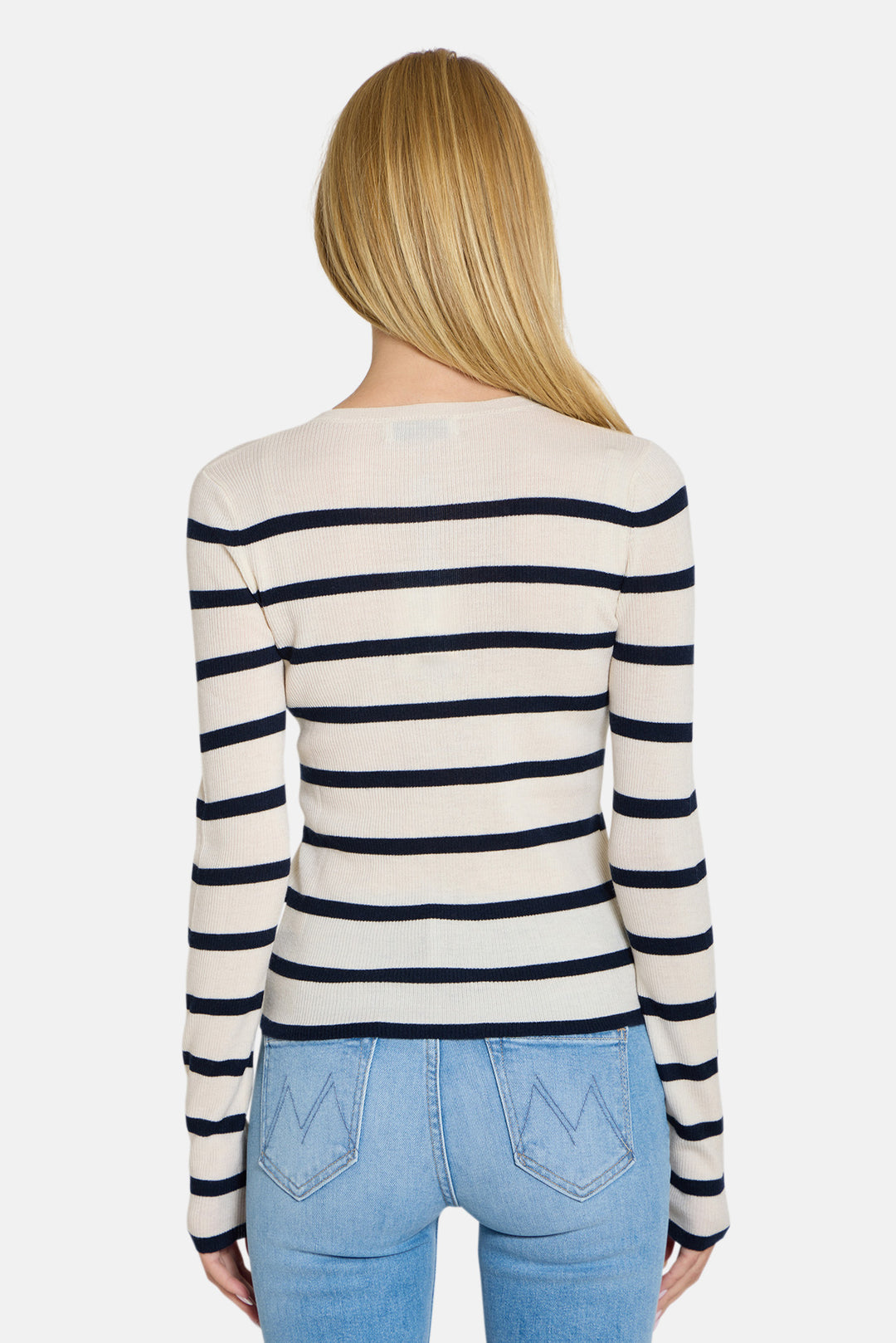 Sylvia Striped Henley Ivory/Navy Stripe