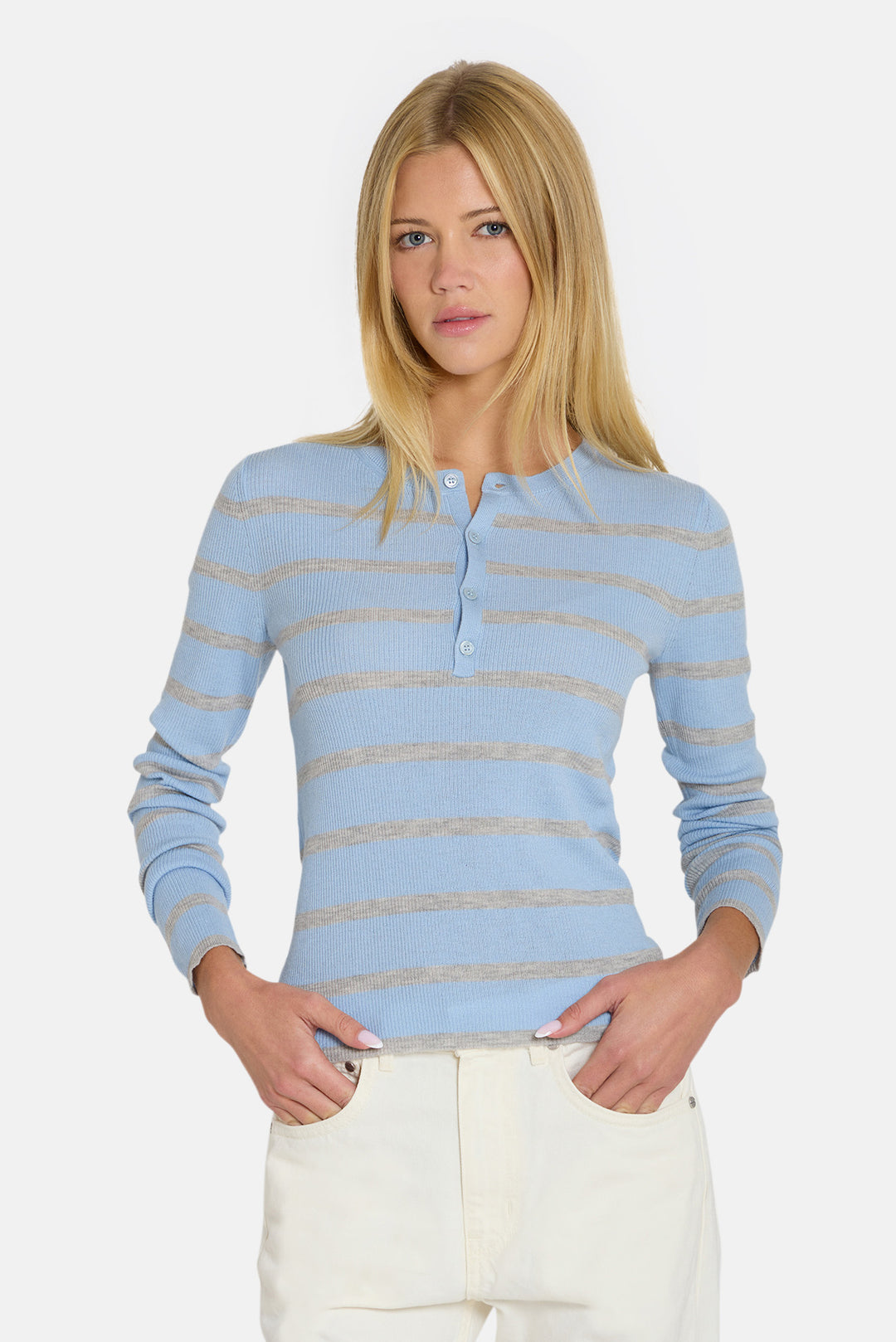 Sylvia Striped Henley Sky Blue/Grey Stripe