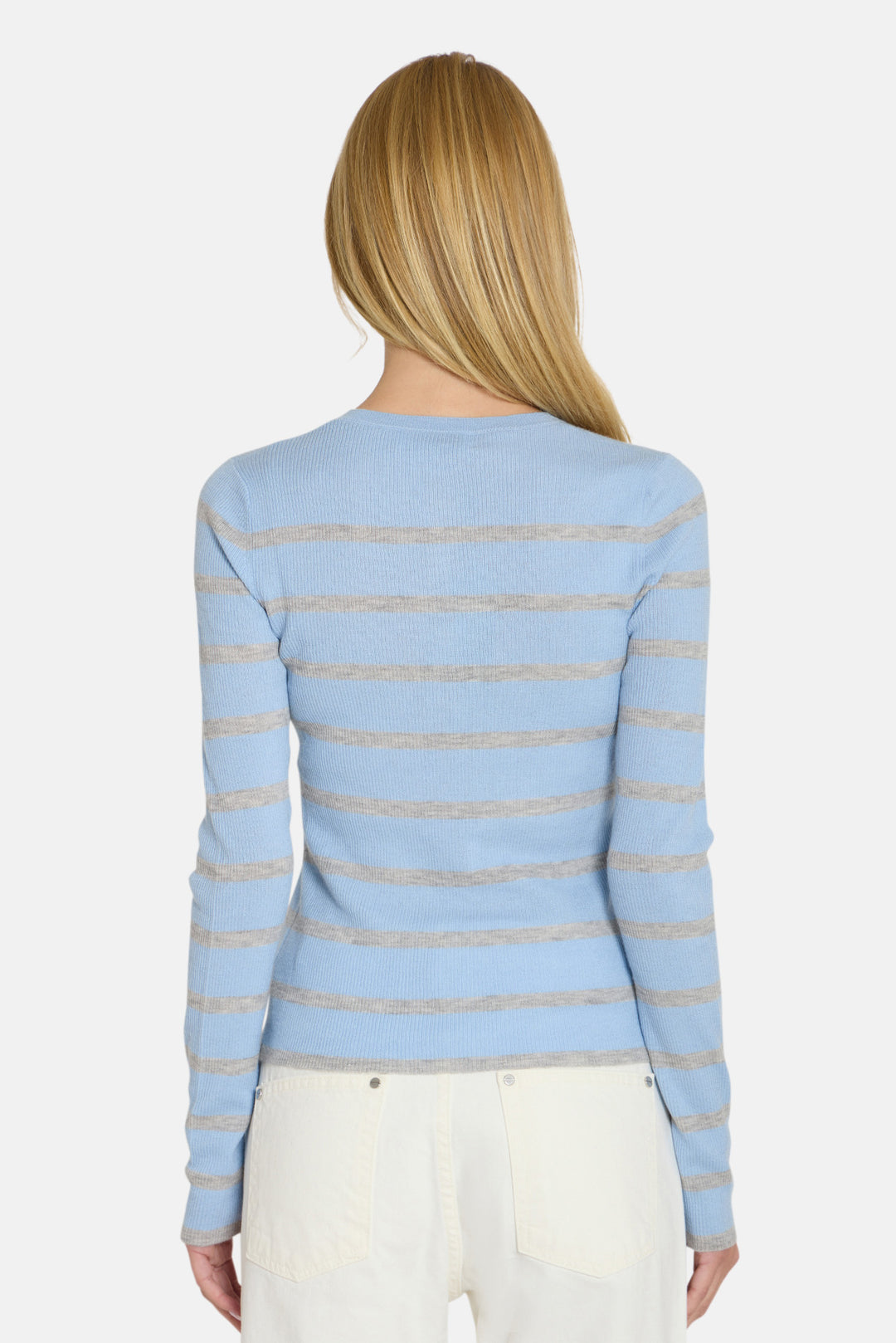 Sylvia Striped Henley Sky Blue/Grey Stripe