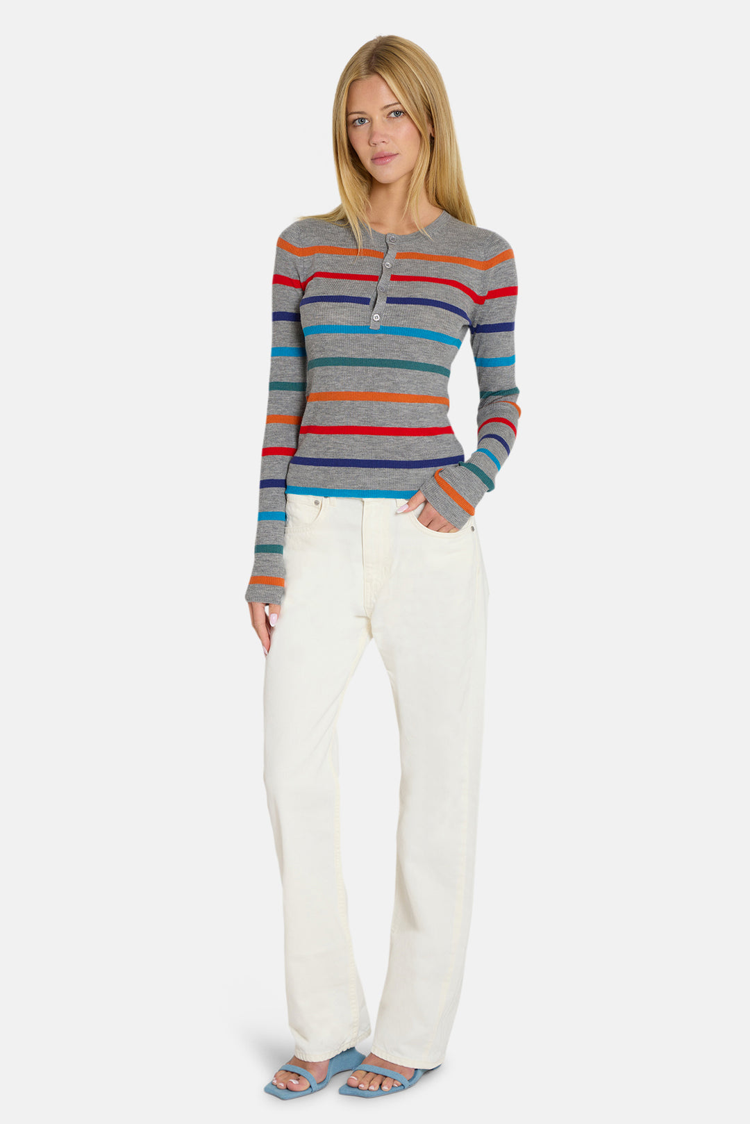 Sylvia Striped Henley Thunder w/ Multi Stripes