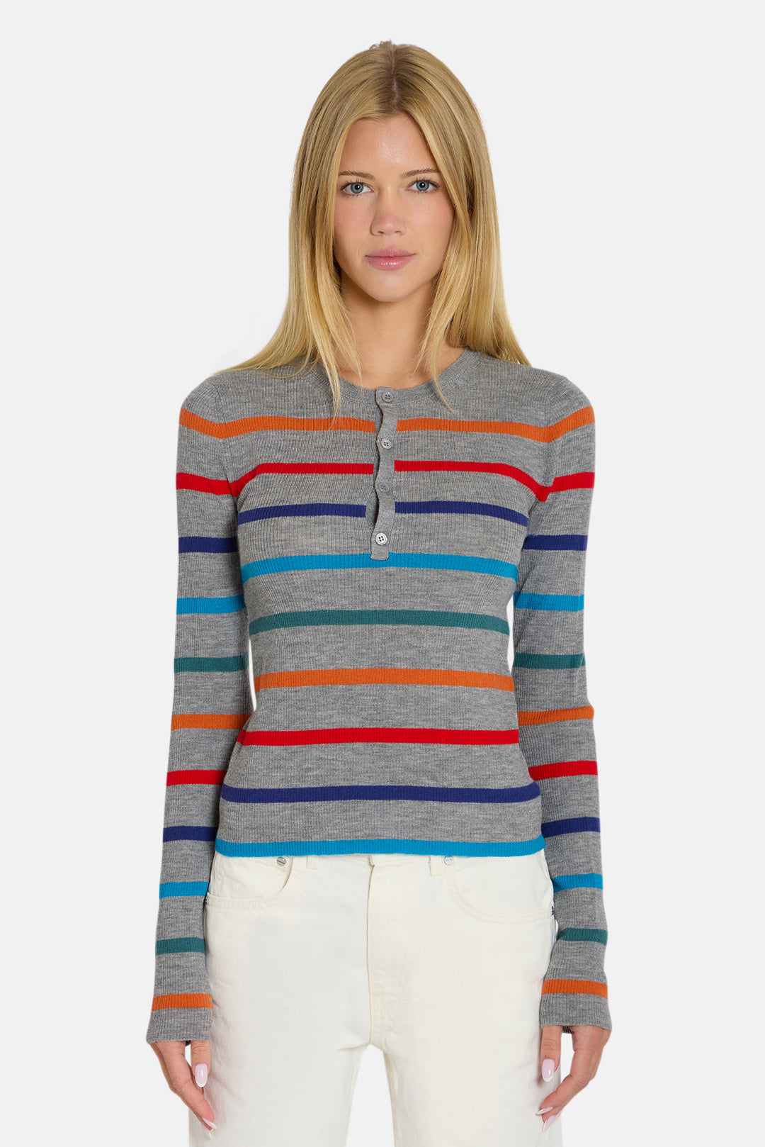 Sylvia Striped Henley Thunder w/ Multi Stripes