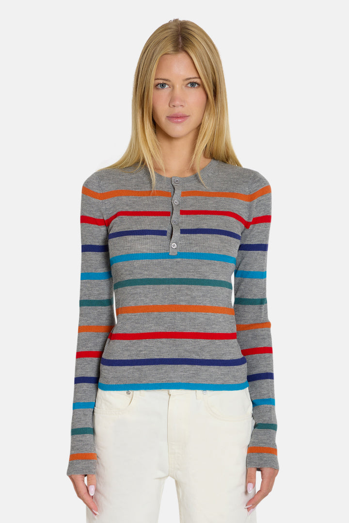 Sylvia Striped Henley Thunder w/ Multi Stripes