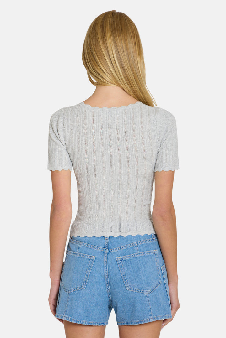 Kaia Pointelle V-Neck Top Grey