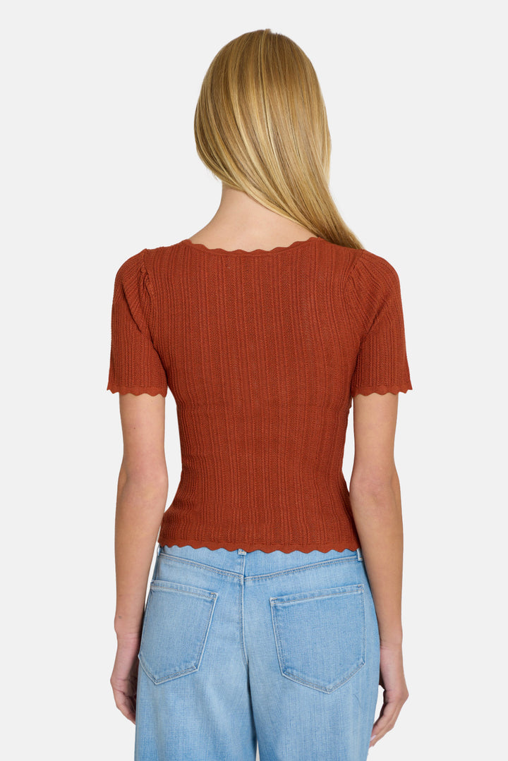 Kaia Pointelle V-Neck Top Rust