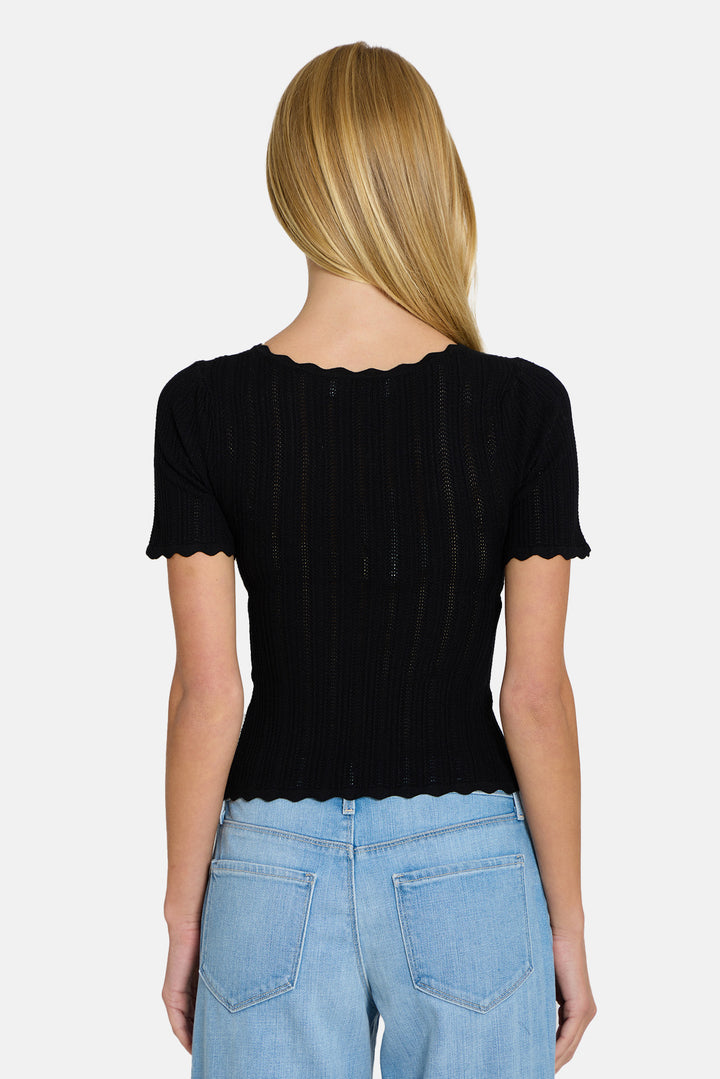 Kaia Pointelle V-Neck Top Black