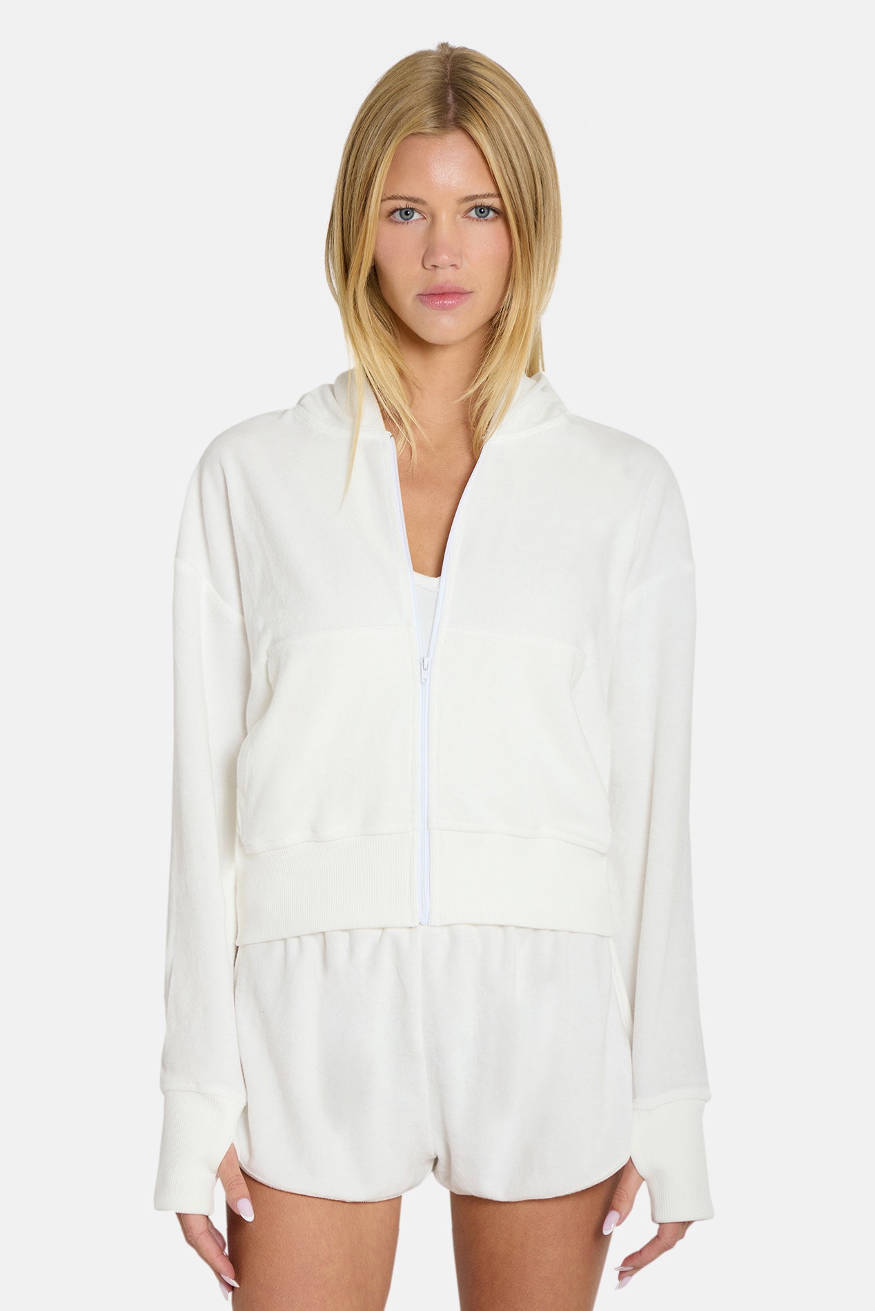 Maisie Terry Zip Up White – blueandcream