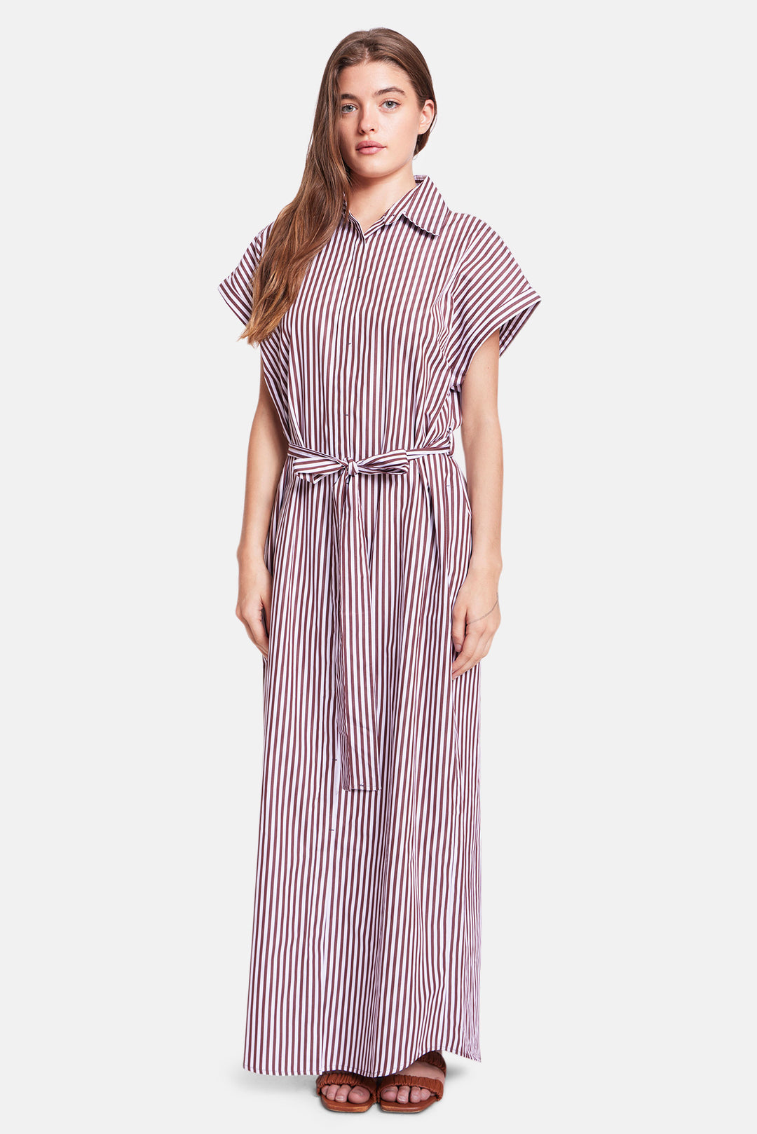 Maidstone Maxi Shirt Dress Brown/White Stripe