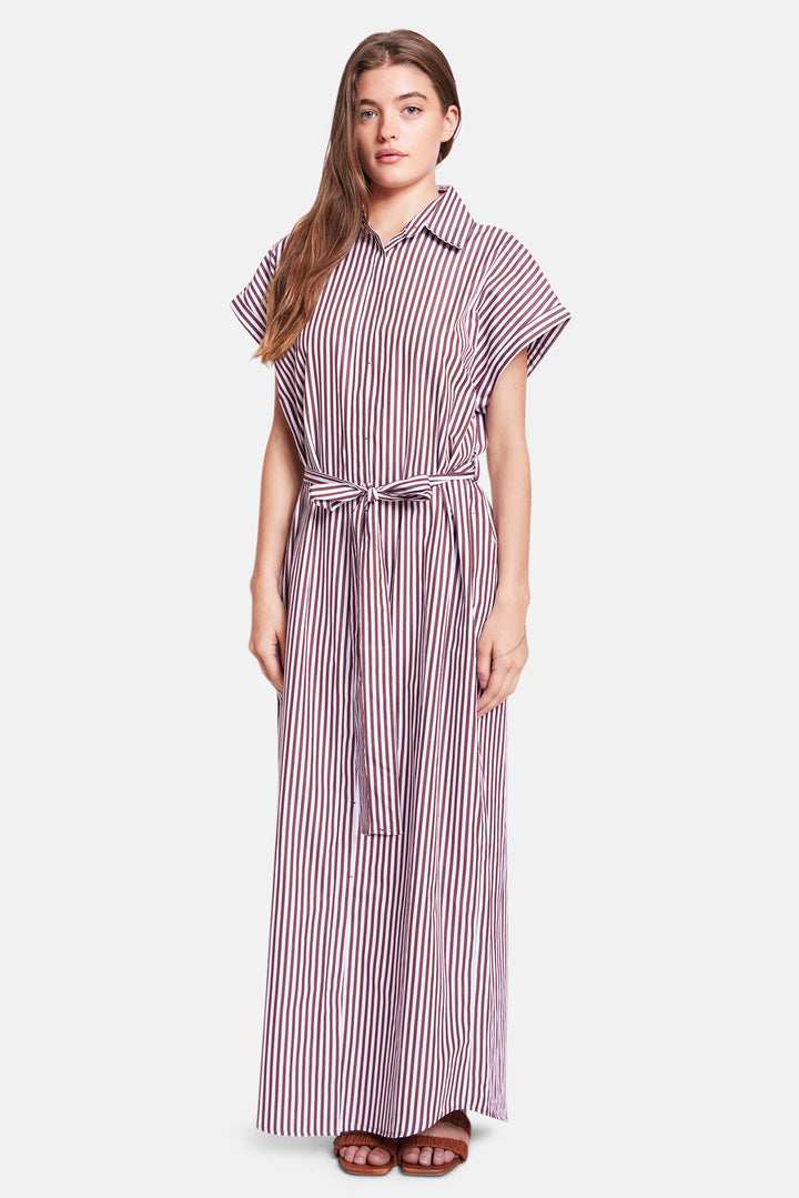 Maidstone Maxi Shirt Dress Brown/White Stripe