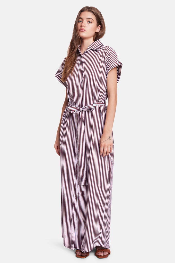 Maidstone Maxi Shirt Dress Brown/White Stripe