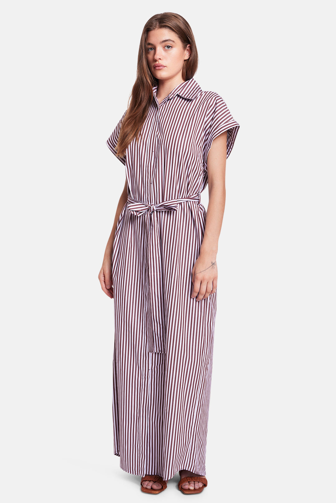 Maidstone Maxi Shirt Dress Brown/White Stripe