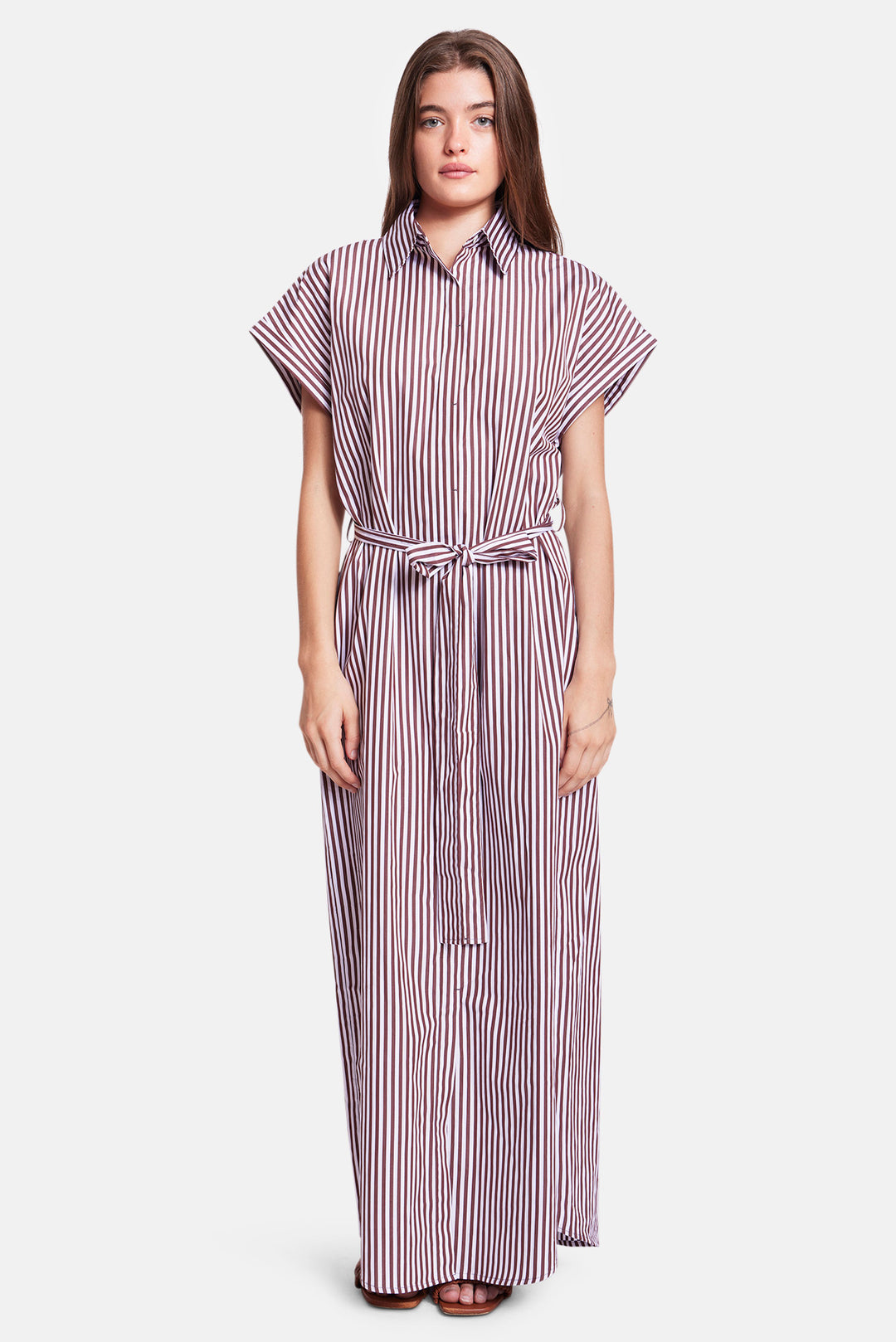 Maidstone Maxi Shirt Dress Brown/White Stripe