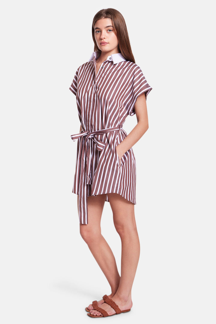 Maidstone Mini Shirt Dress Wide Brown/White Stripe