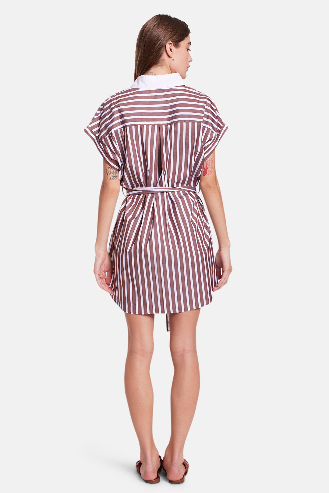 Maidstone Mini Shirt Dress Wide Brown/White Stripe