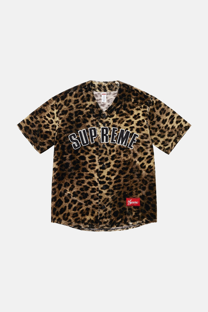 Leopard Velvet Baseball Jersey Tan
