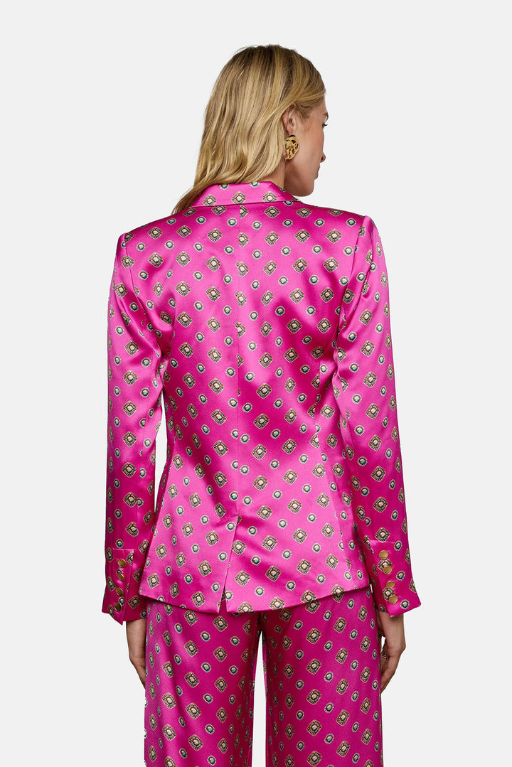 Colin Silk Blazer Fuchsia/Turquoise Southwestern Geo