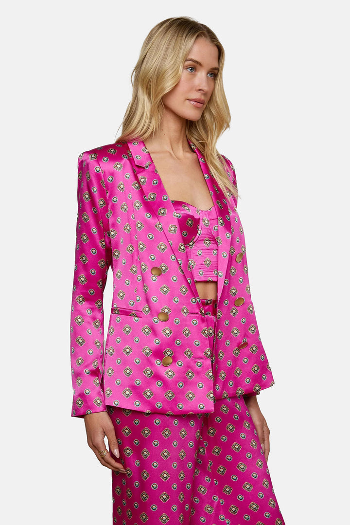 Colin Silk Blazer Fuchsia/Turquoise Southwestern Geo