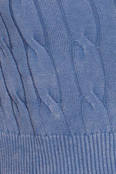 Stone Wash Frayed Distressed Cable V-Neck Fresco Blue