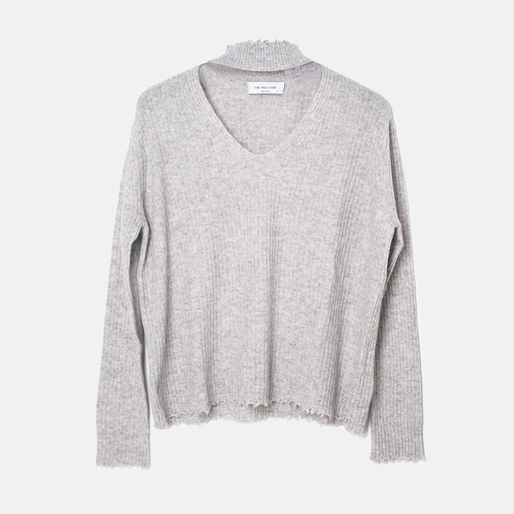 Taylor Cashmere Choker V Neck Sweater Storm