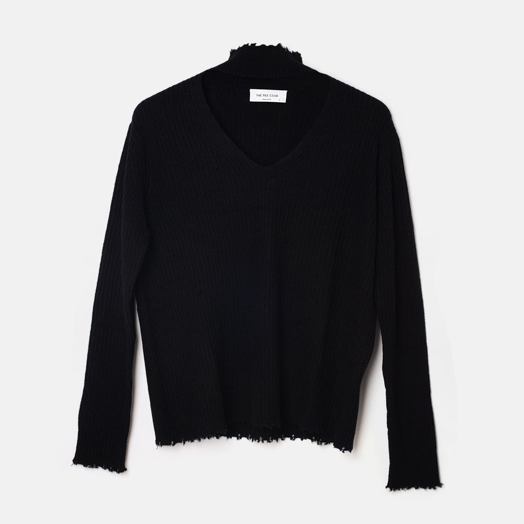 Taylor Cashmere Choker V Neck Sweater Black